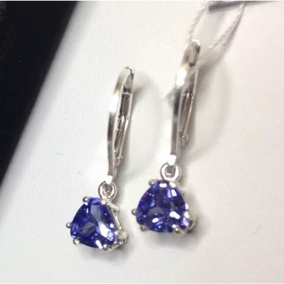 Beautiful 2.5ctw Trillion Cut Tanzanite Earrings in Sterling Silver - Picture 8 of 8